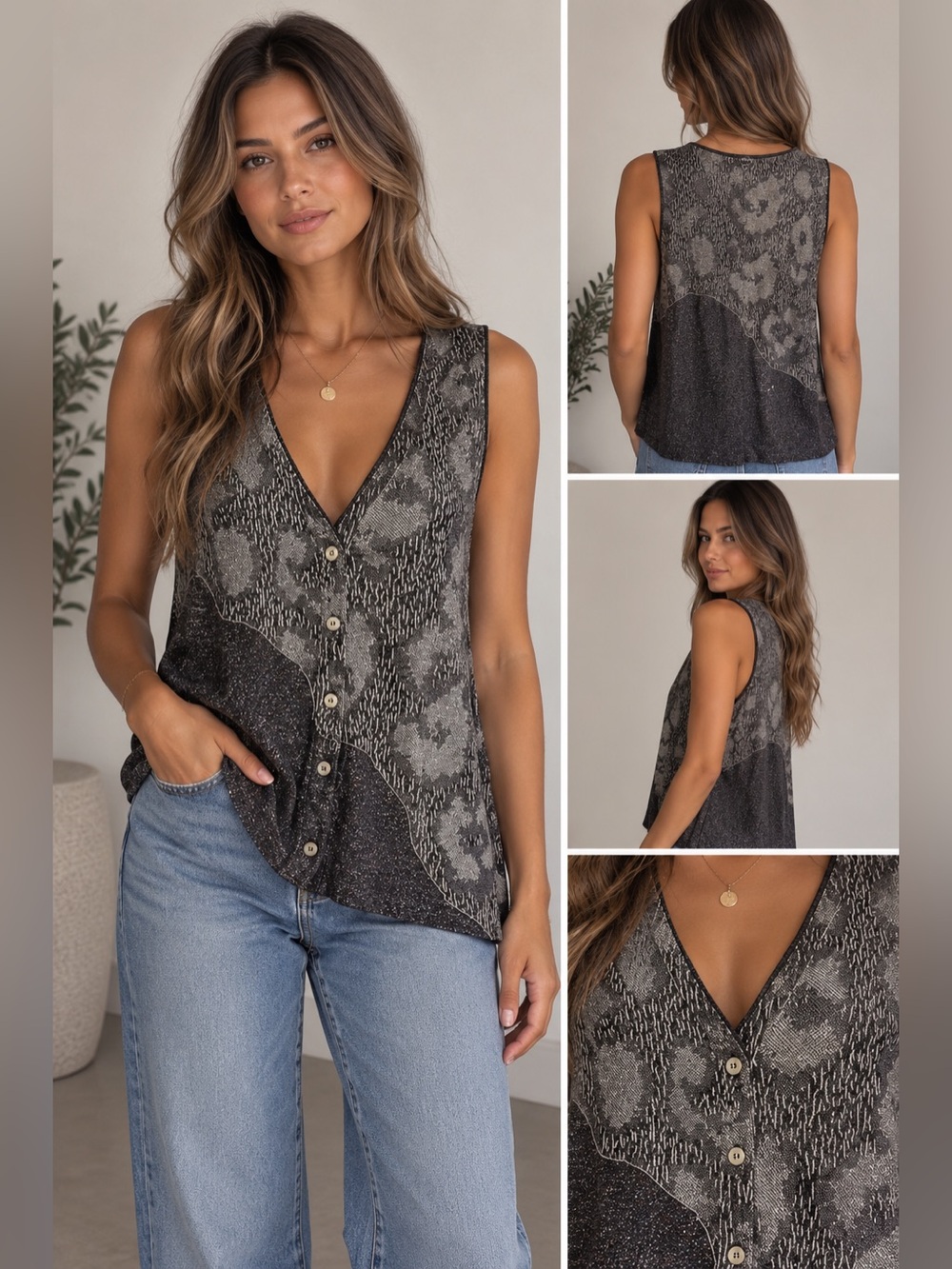 Vivienne Westwood Worlford Top Womens Sz L V-Neck Button Up Blouse metallic vest